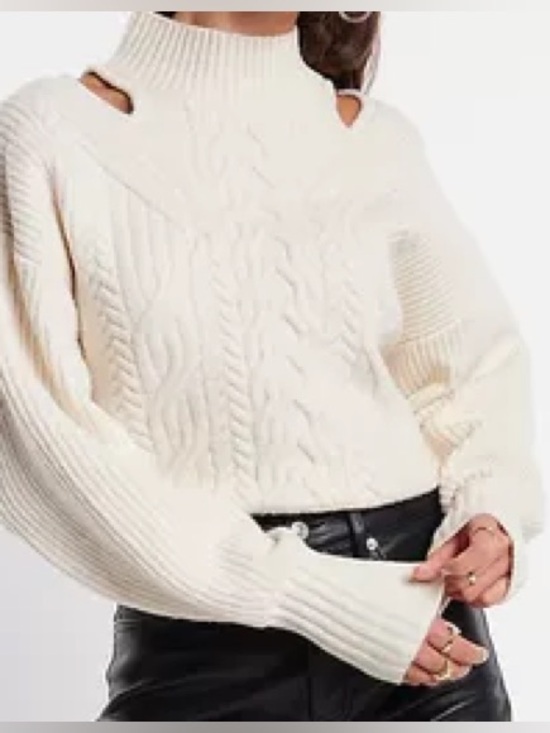Express Sweaters - Express Women’s Cream Cable Knit Sweater with Cutouts, Size Medium.